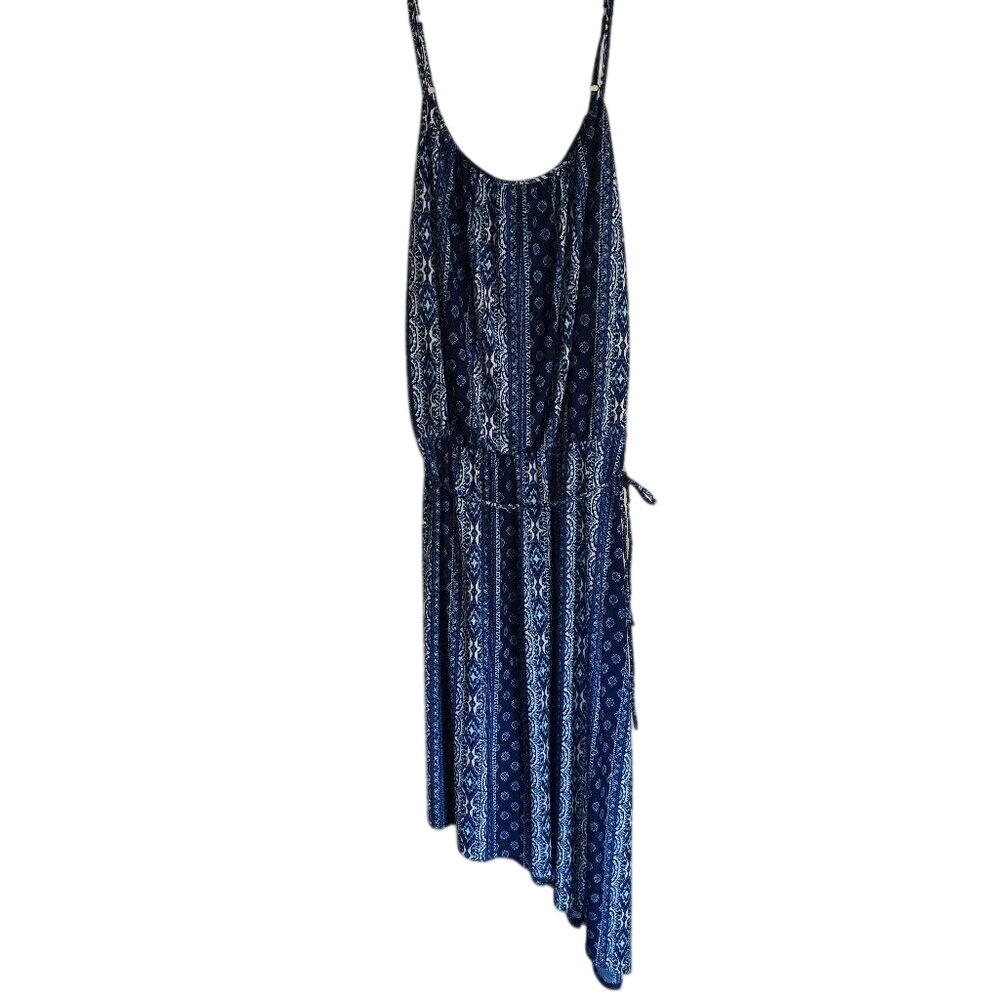 French Laundry spaghetti strap blue dress XL Silky Asymmetrical adjustable